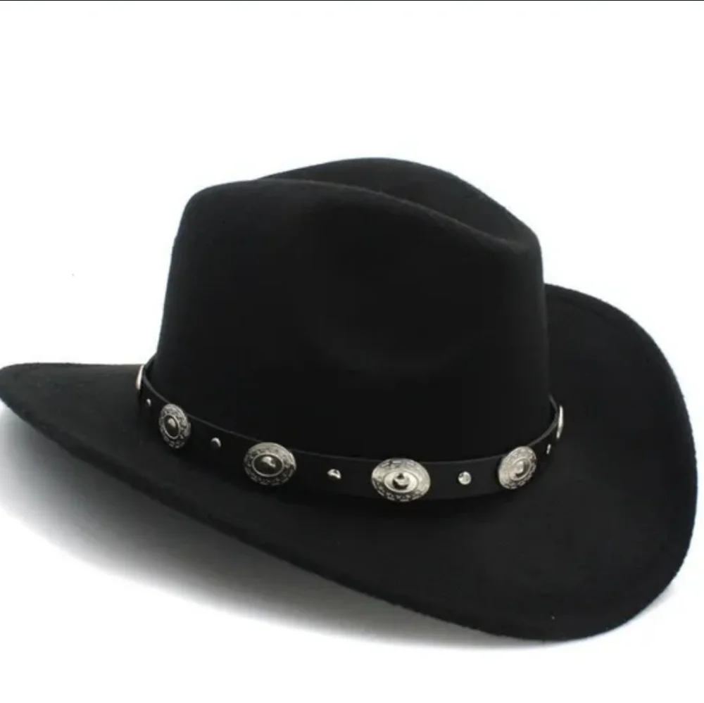 Unisex Black Western Cowboy Hat  Silver-tone Conch Faux Leather Strap - Picture 5 of 17